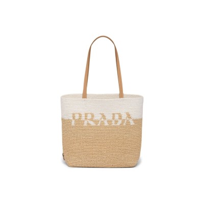PRADA CONTRASTING RAFFIA TOTE BAG 1BG454 (23*22*8cm) PRADA CONTRASTING RAFFIA TOTE BAG 1BG454 (23*22*8cm)